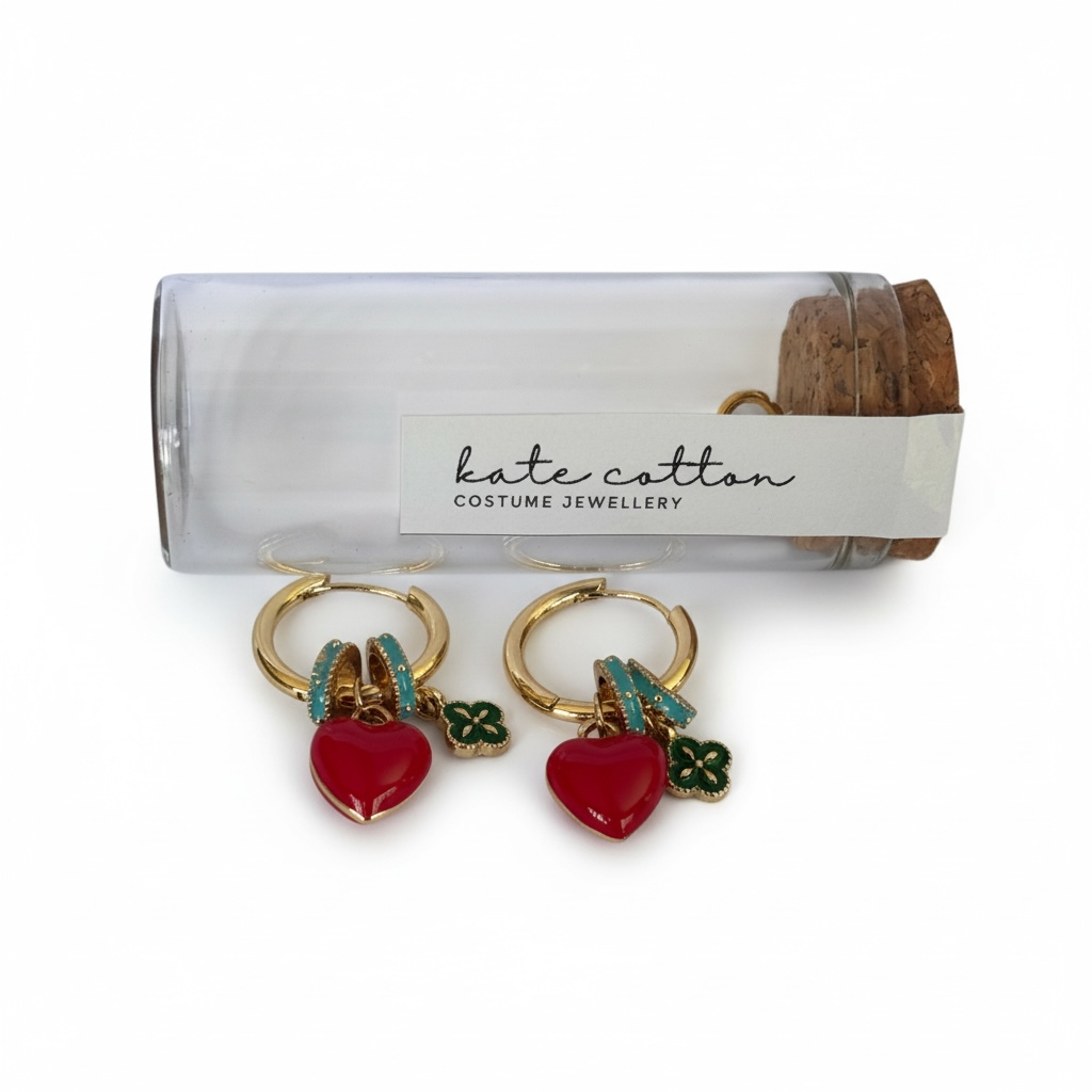 Enamel Fiesta Heart Earrings - Costume Jewellery
