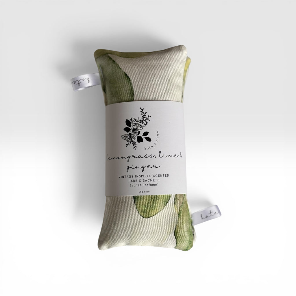 kate cotton lemongrass botanical gift set | cosmetic bag, scented sachets & fragrance oil