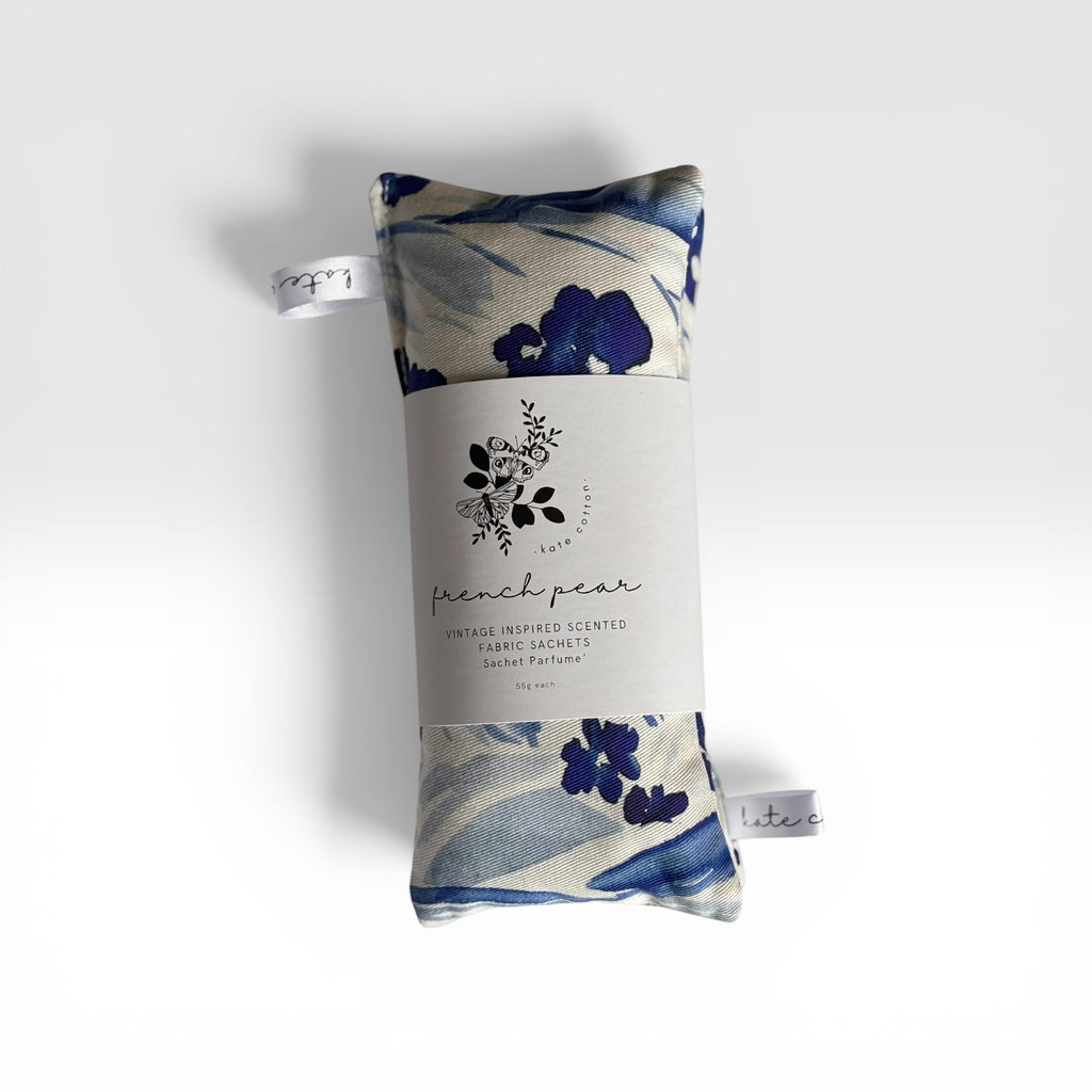 kate cotton french blue gift set | cosmetic bag, scented sachets & fragrance Oil