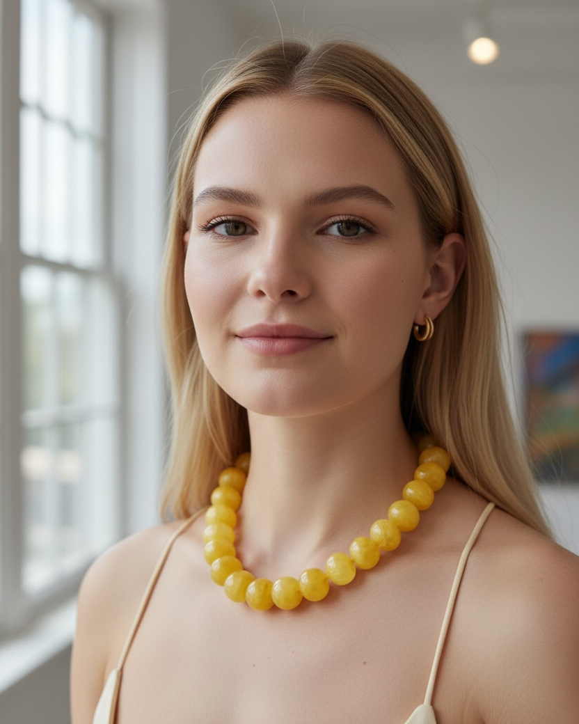 soho glossy gesin bead necklace - sunshine yellow