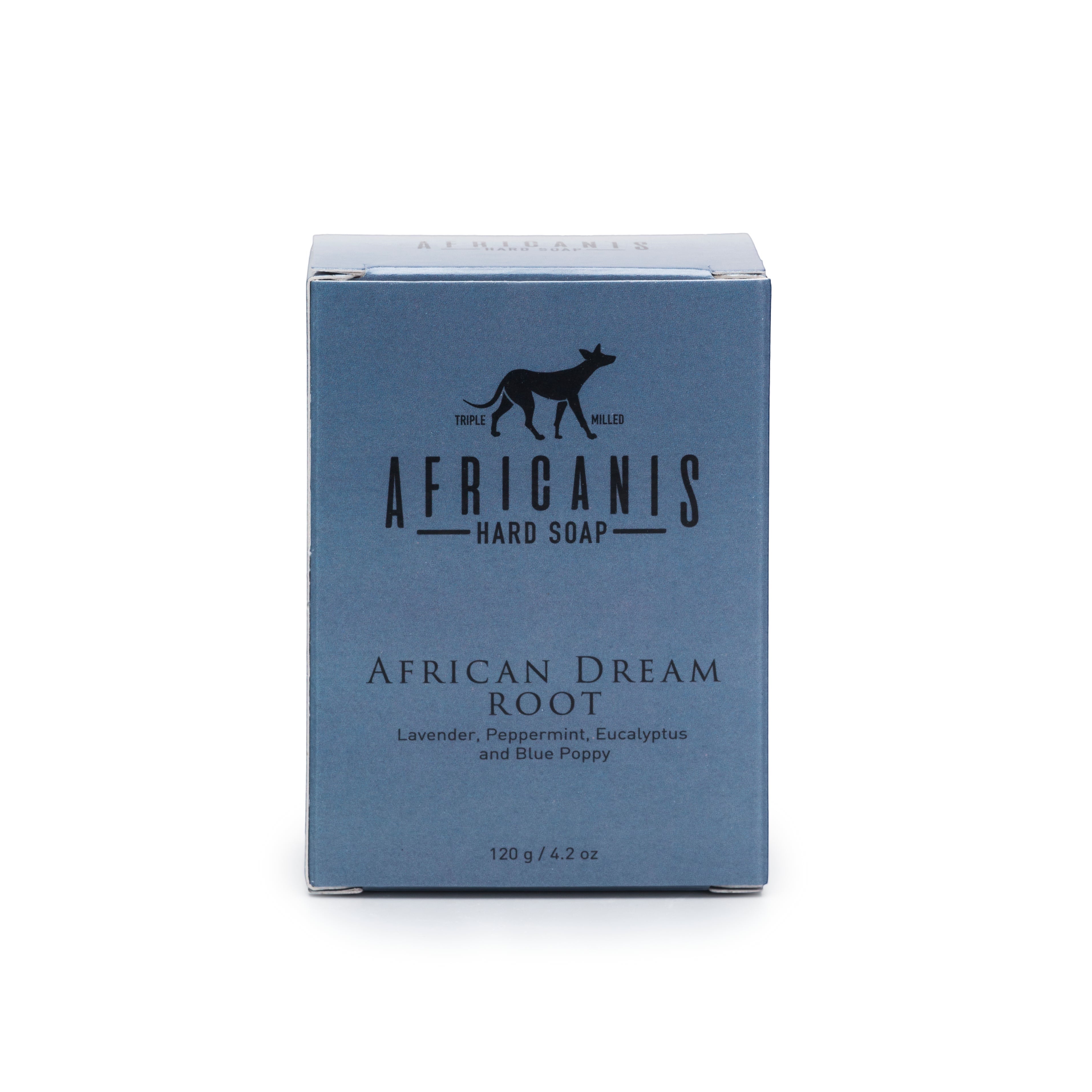 Home-Industry South Africa Africanis African Dream Root hard soap bar in blue packaging with botanical ingredients