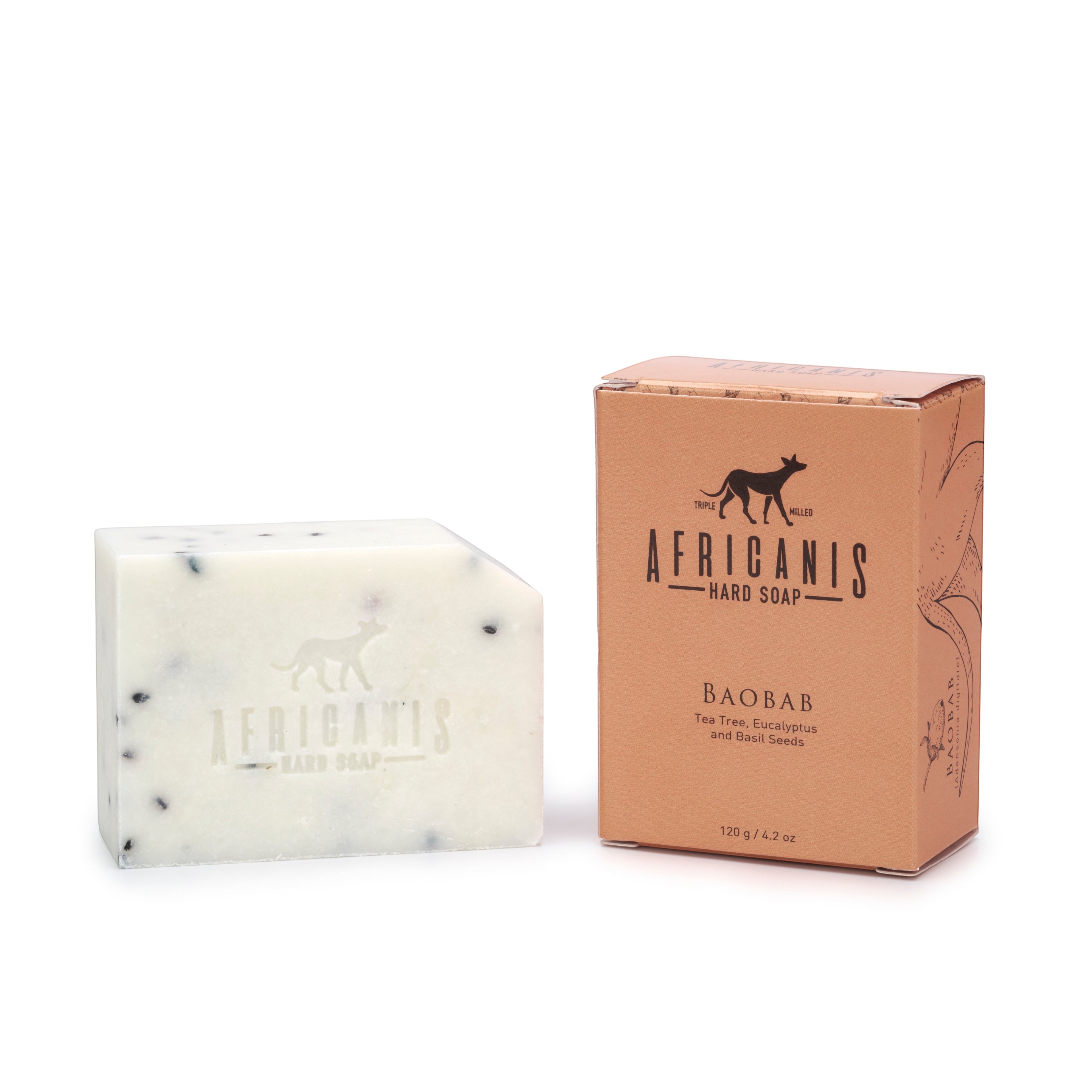 Home-Industry South Africa Africanis baobab hard soap bar with its branded cardboard packaging box