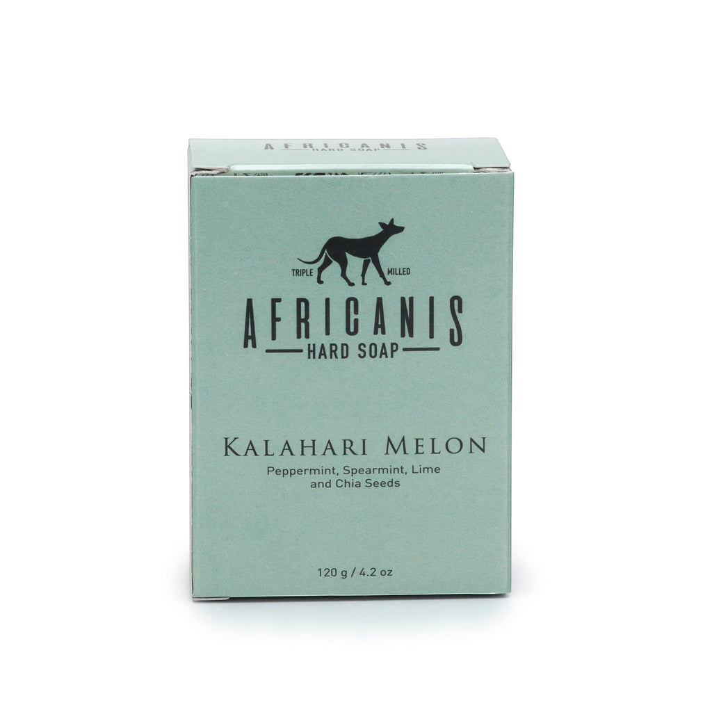 Home-Industry South Africa Africanis Kalahari Melon hard soap bar in a light green eco-friendly paper box