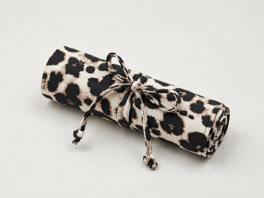 Home-Industry South Africa leopard print cotton jewellery roll with tie closure for travel organisation