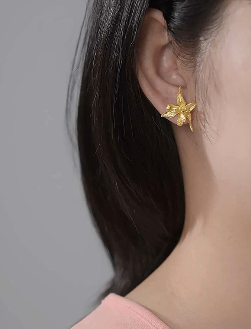 Orchid 925 Silver Earrings ( Gold Plated )