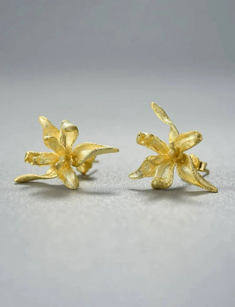 Orchid 925 Silver Earrings ( Gold Plated )