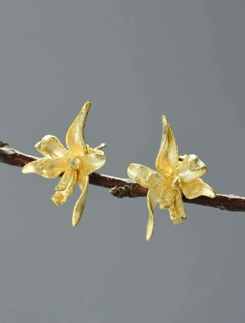 Orchid 925 Silver Earrings ( Gold Plated )