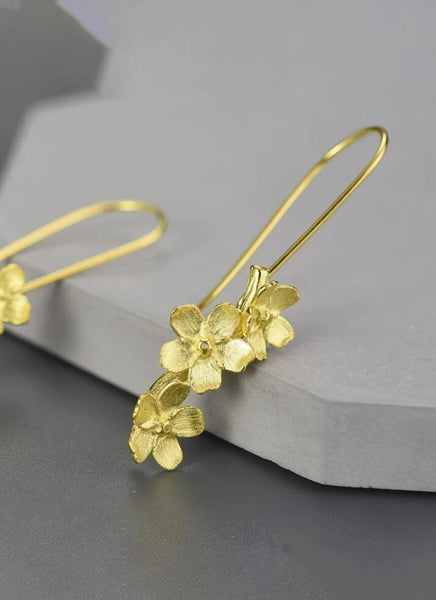 Flower Drop 925 Silver Earrings ( Gold Plated )