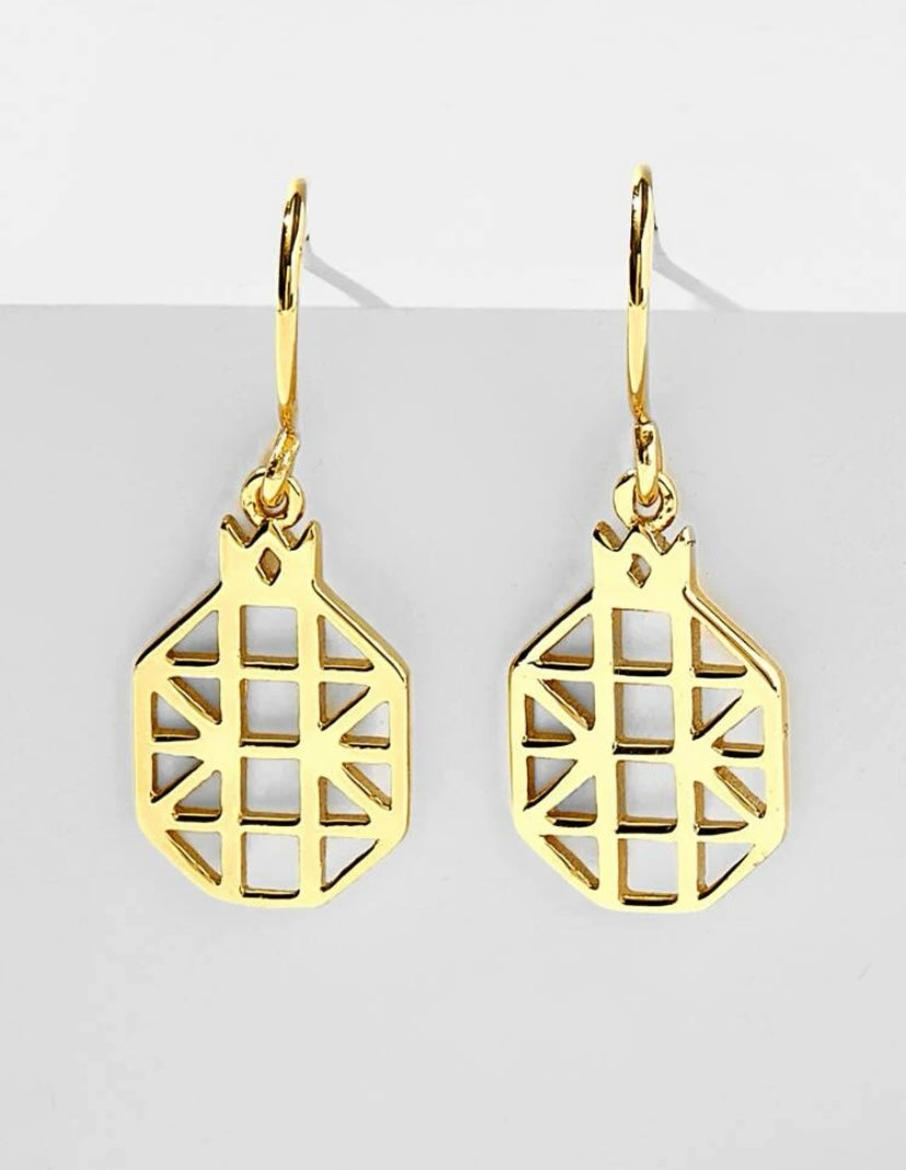 Geo Drop Silver Earrings ( Gold Finish )