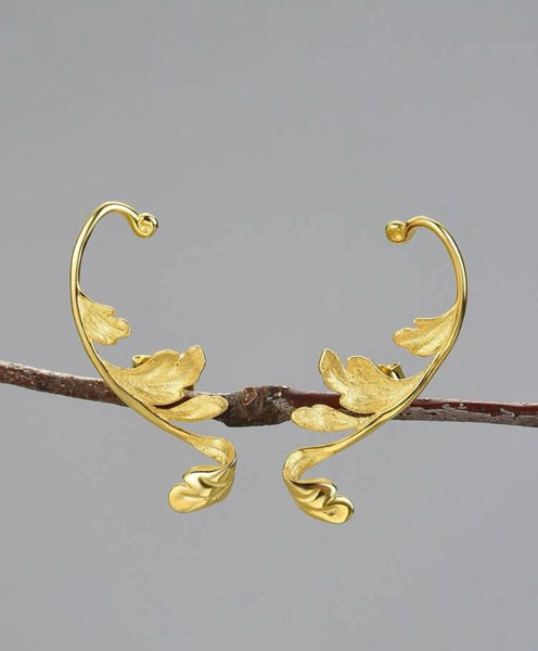 Silver Leaf Stud Earrings ( Gold Finish )