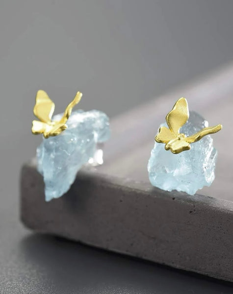 Little Silver Butterfly Stud Earrings ( Gold Finish )