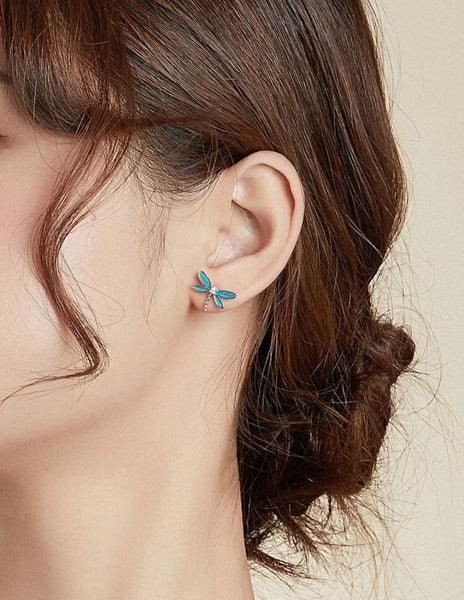 Blue Dragonfly 925 Silver Earrings